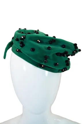 1950s Green Velvet Schiaperelli Beret