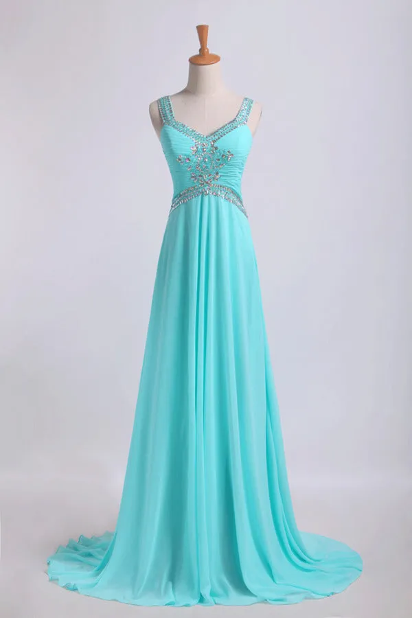 2024 Open Back Halter Prom Dresses A Line Sweep Train Chiffon With PJ9MJH5B