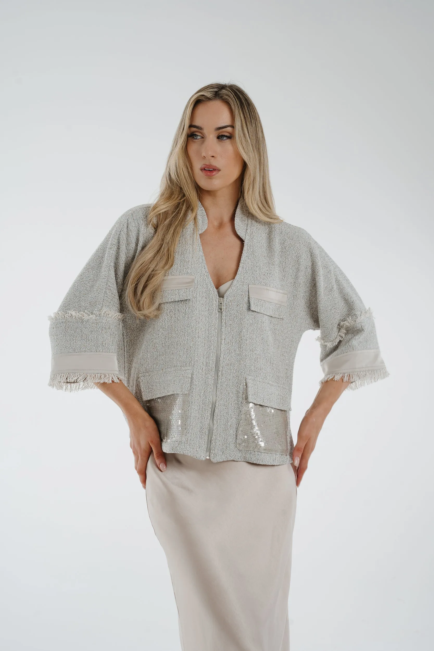 Alana Shimmer Tweed Jacket In Grey