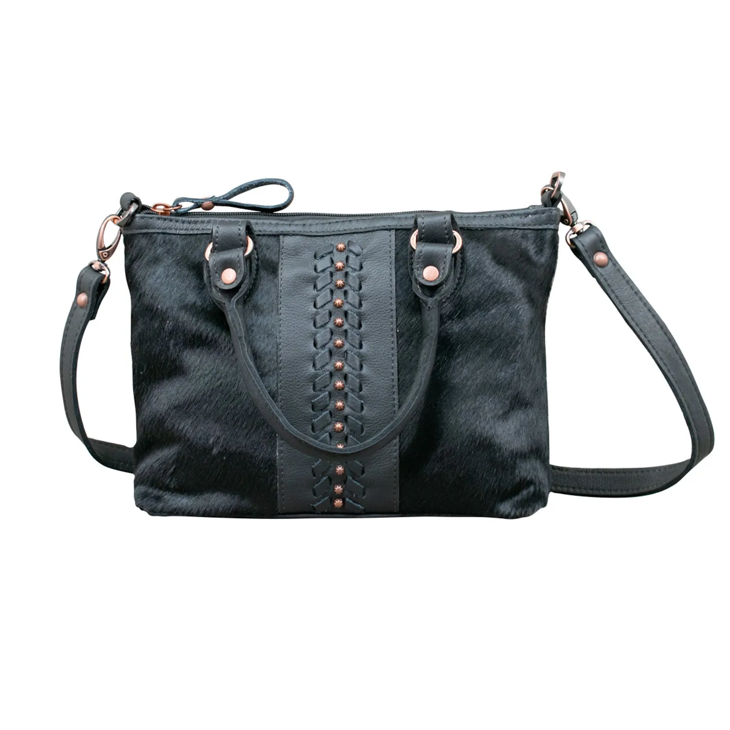 American West Cow Town Black Hair-On Leather Small Satchel Bag