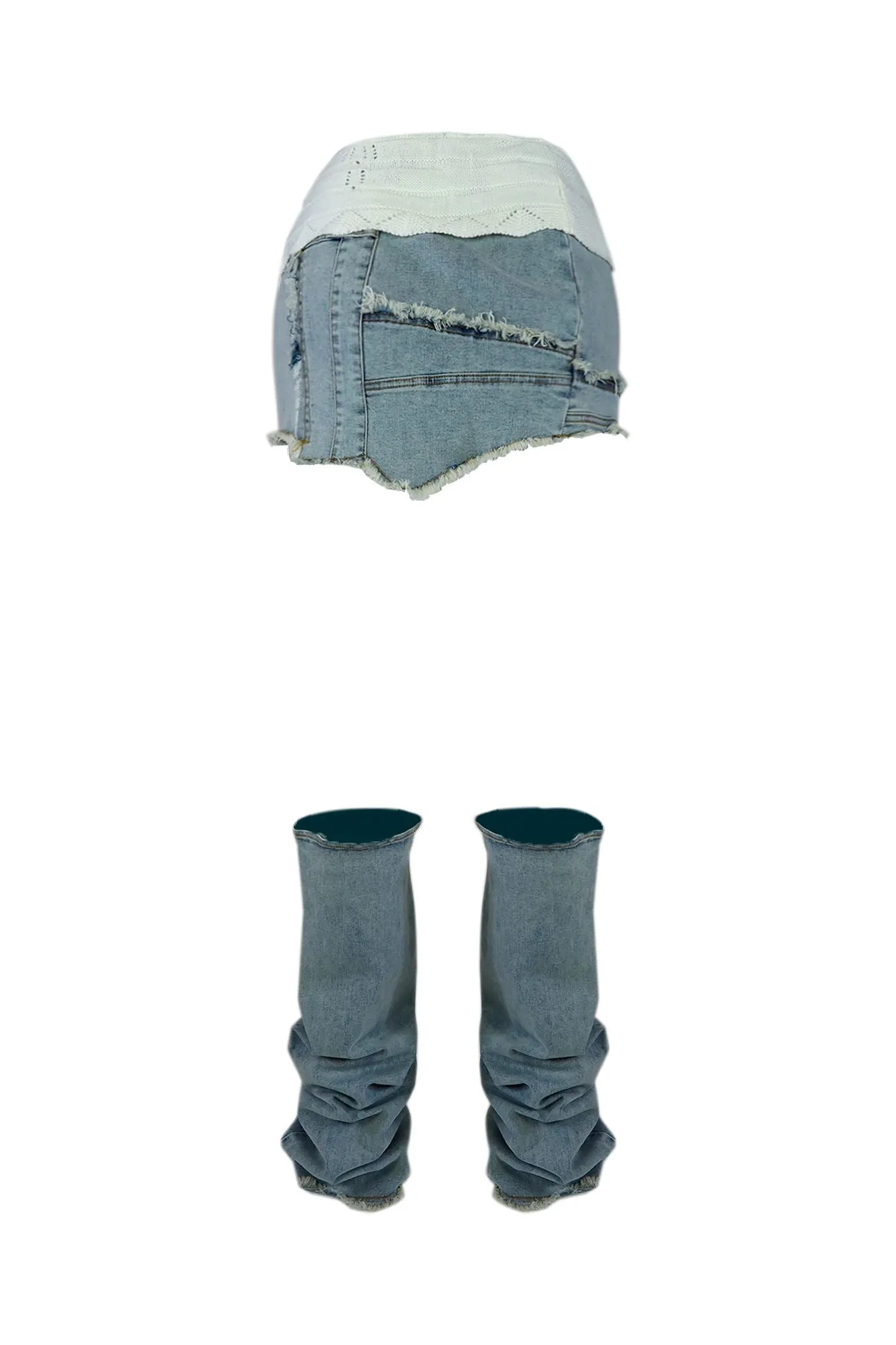 Amour Denim Slit Mini Skirt With Leg Warmers