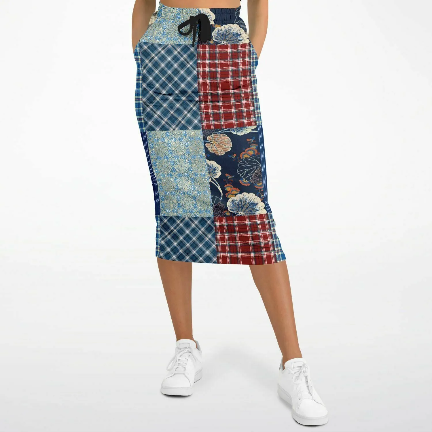 Andromeda Blue Patchwork Eco-Poly Long Pocket Skirt