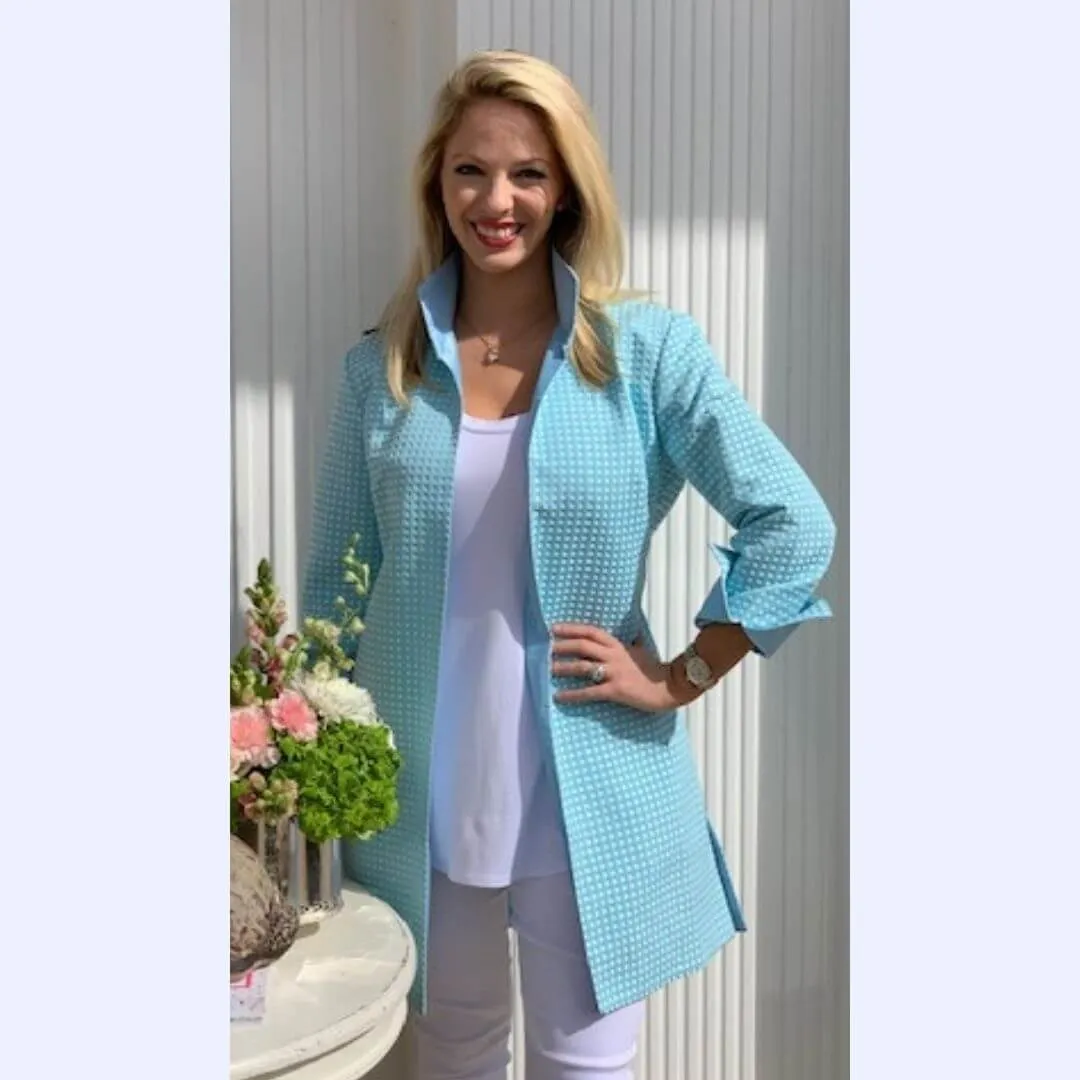 Aqua and White Dot Long Jacket