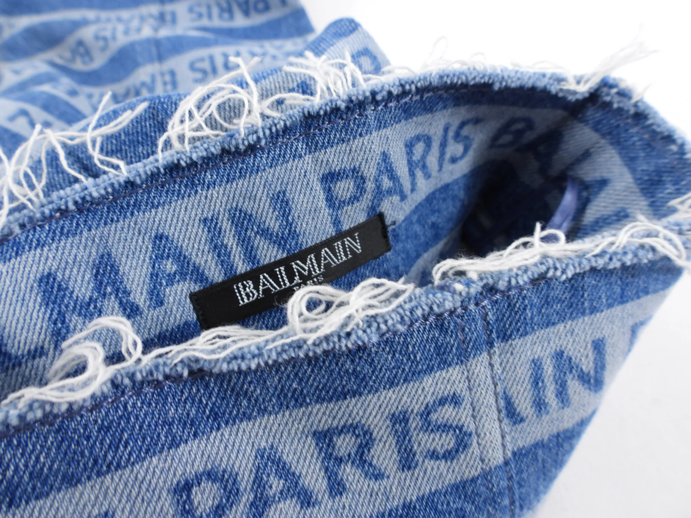 Stylish Balmain Paris Womens Denim Logo Zipper Skirt - Size FR40 / USA 8