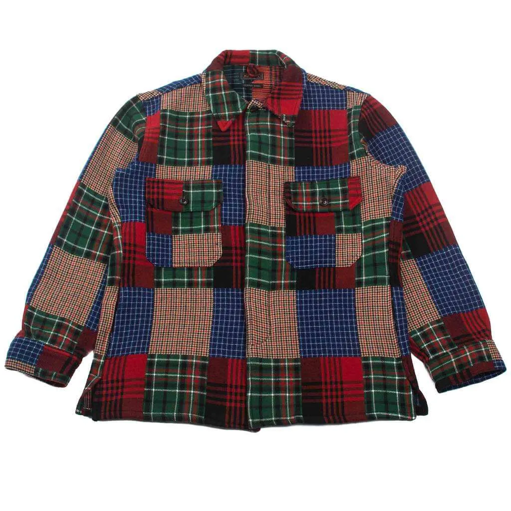 Beams Plus MIL Shirt Jacket Patchwork Like Dobby Check Patchwork