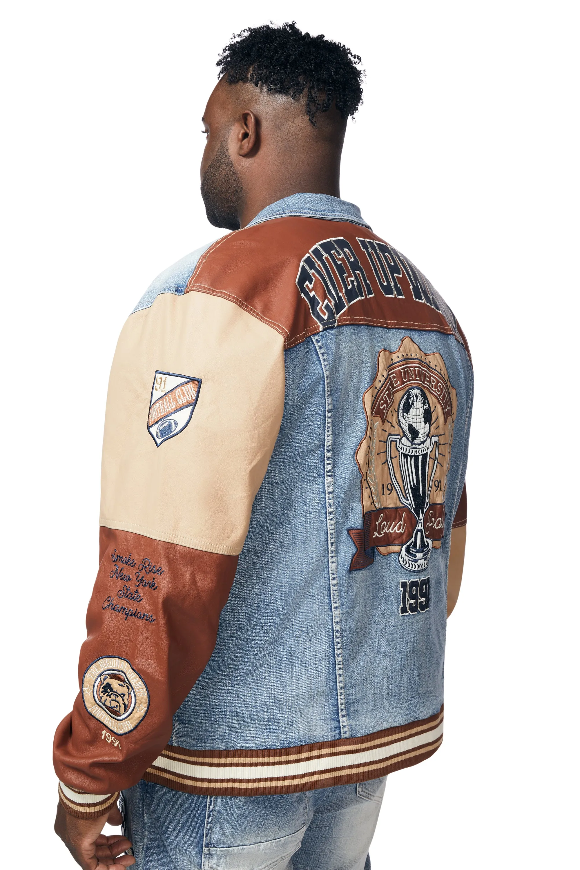 Big and Tall Jean Varsity Jacket - Canal Blue