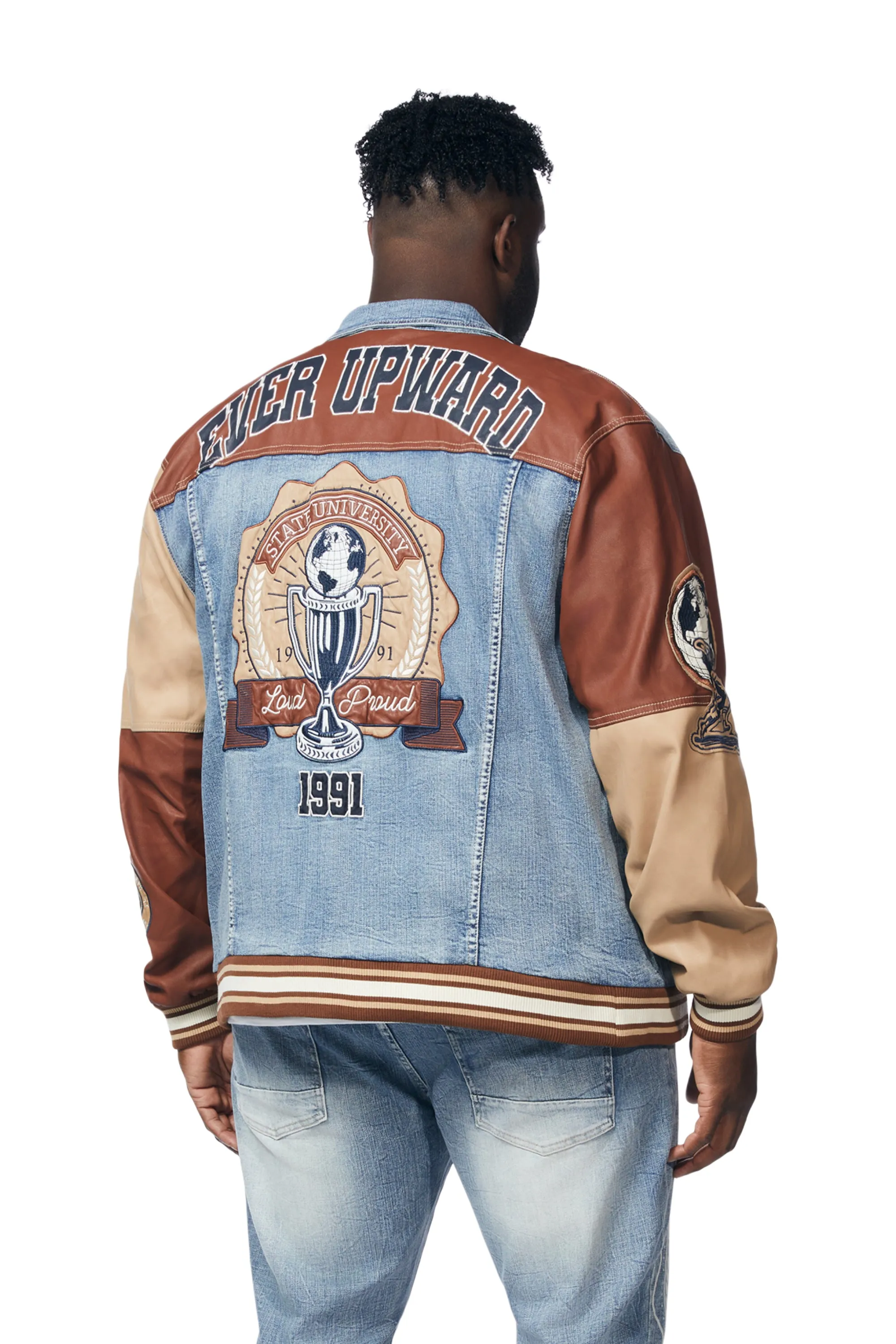 Big and Tall Jean Varsity Jacket - Canal Blue