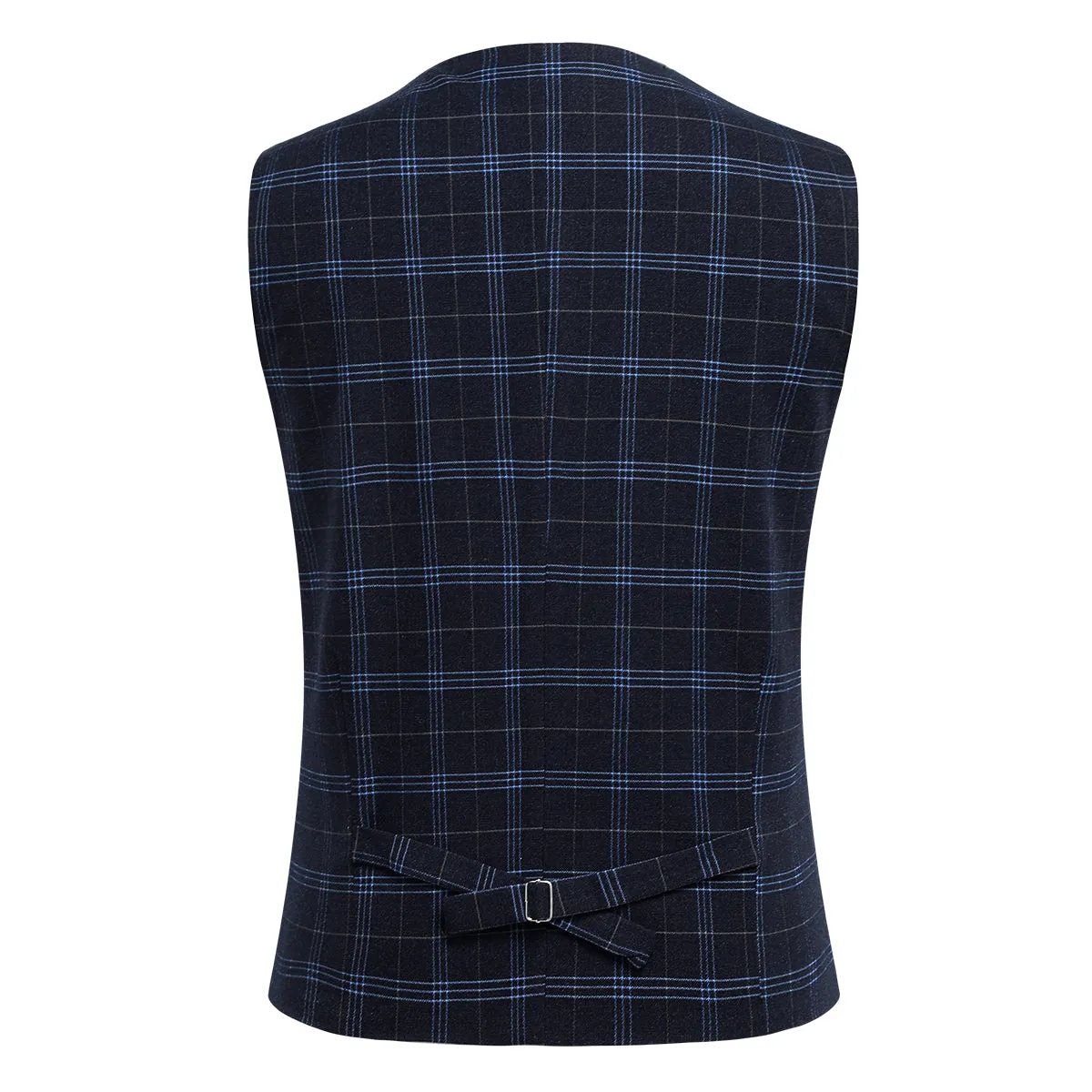 Black Slim Fit Lapel Collar Plaid Single Breasted Vest