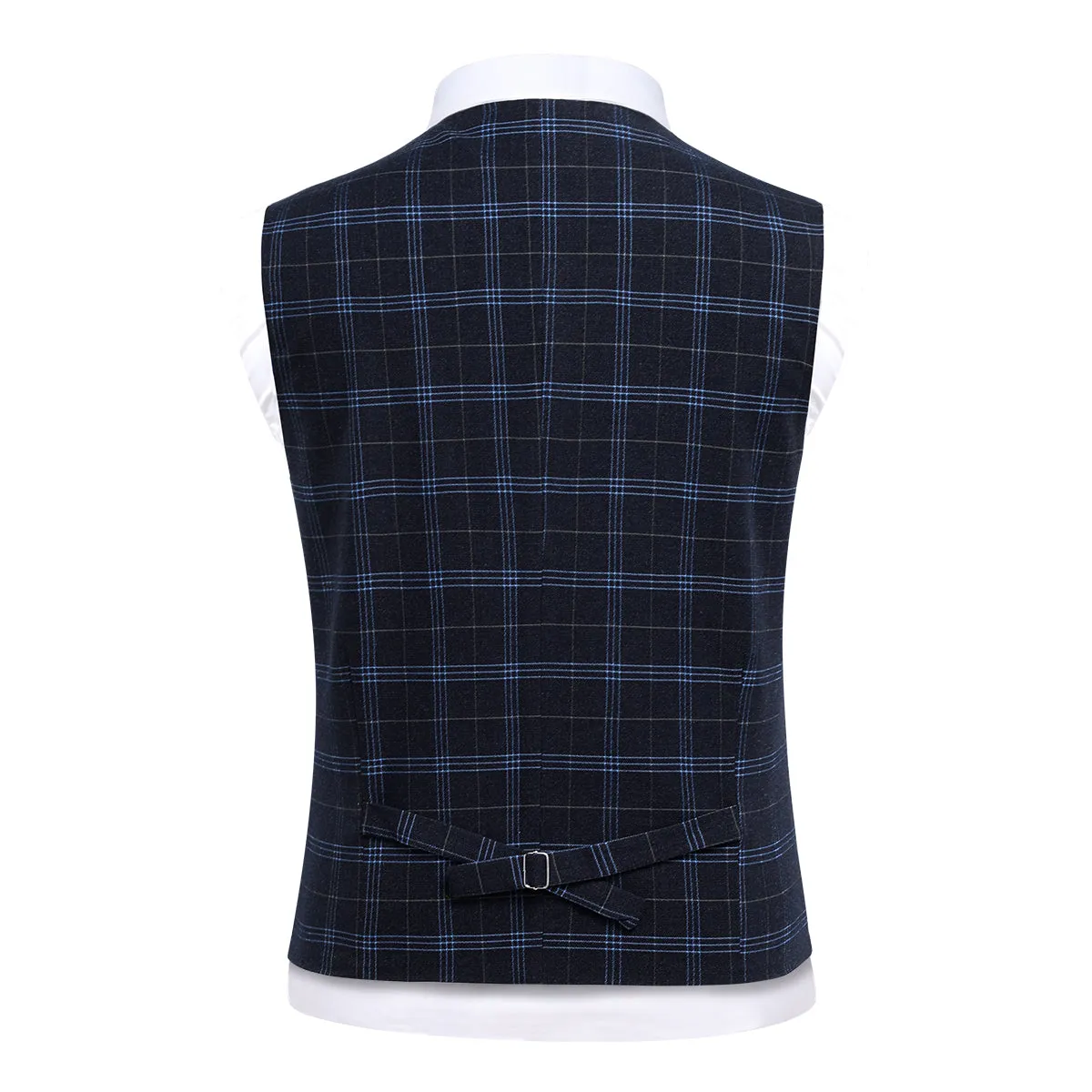 Black Slim Fit Lapel Collar Plaid Single Breasted Vest