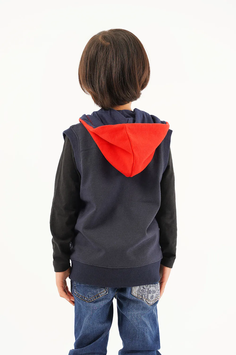 Boy's Front Zip Sleevless Hoodie