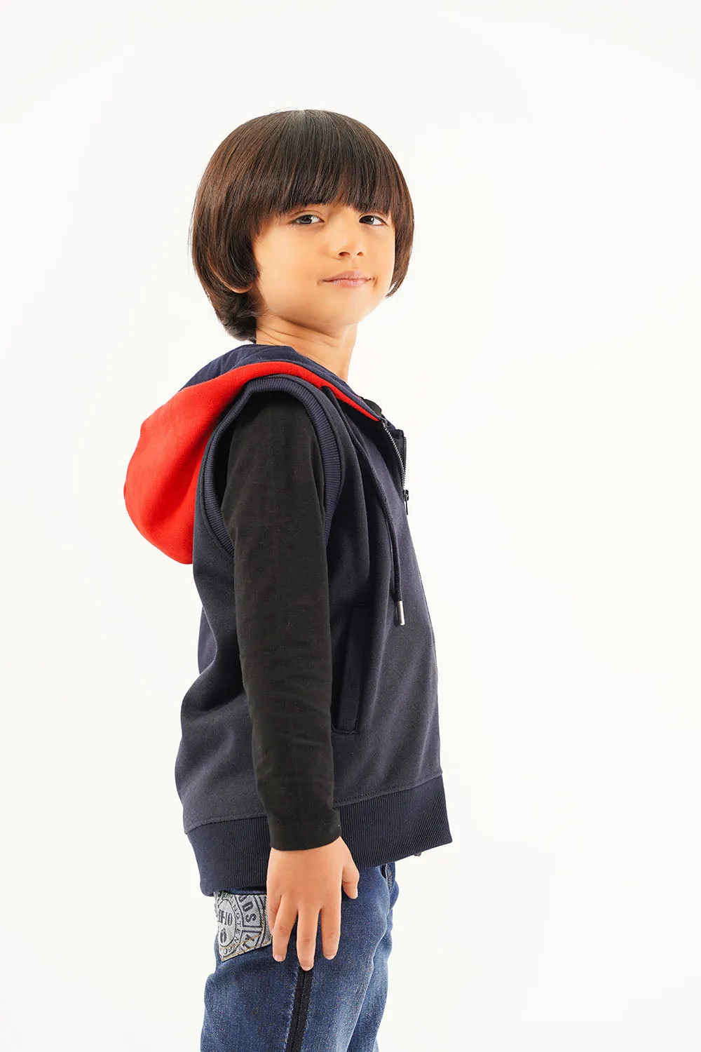 Boy's Front Zip Sleevless Hoodie