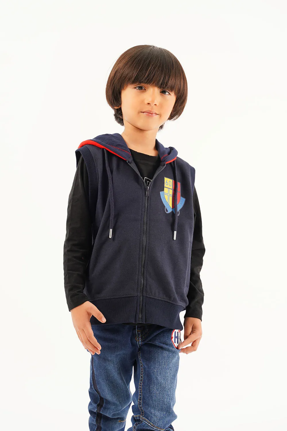 Boy's Front Zip Sleevless Hoodie