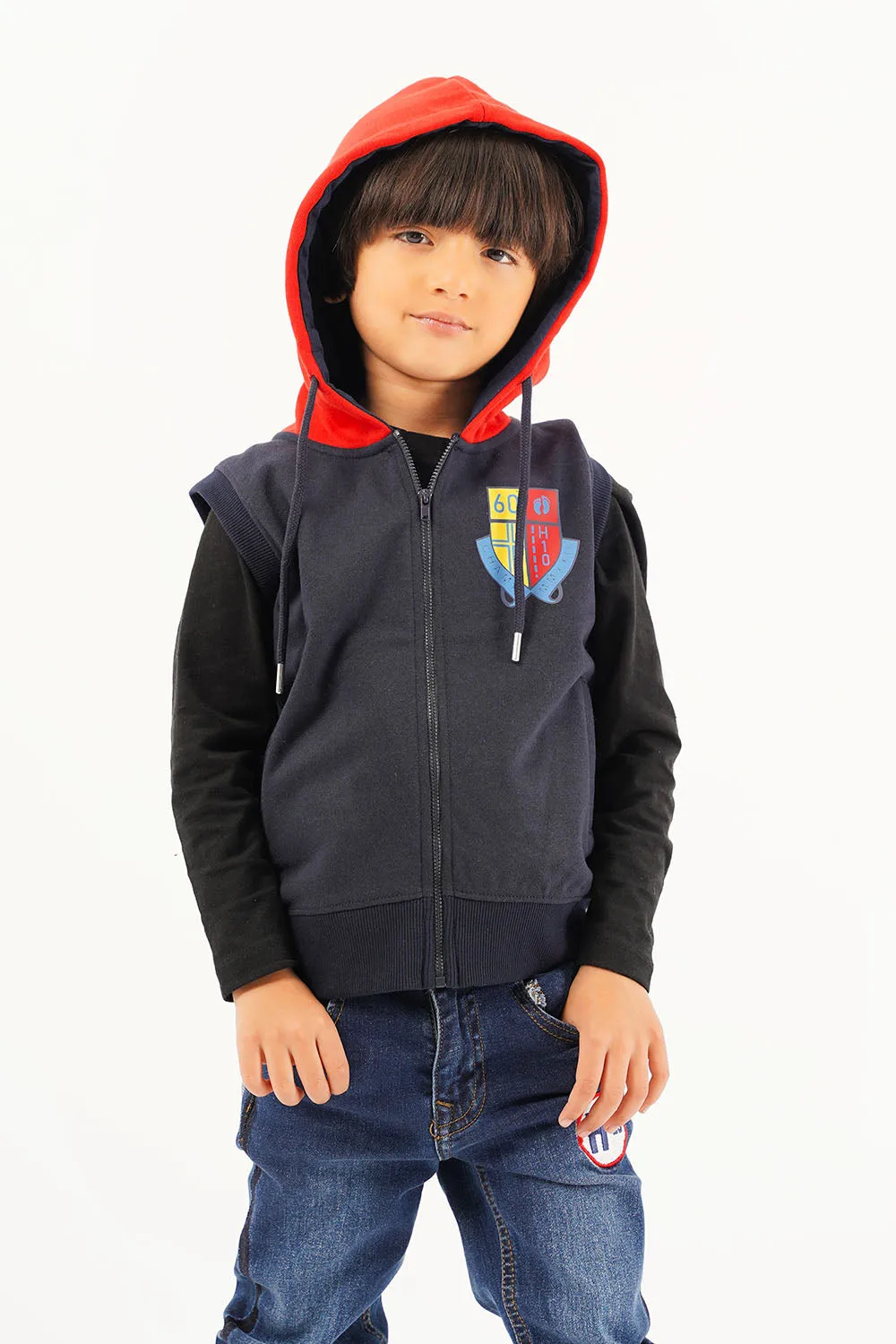 Boy's Front Zip Sleevless Hoodie