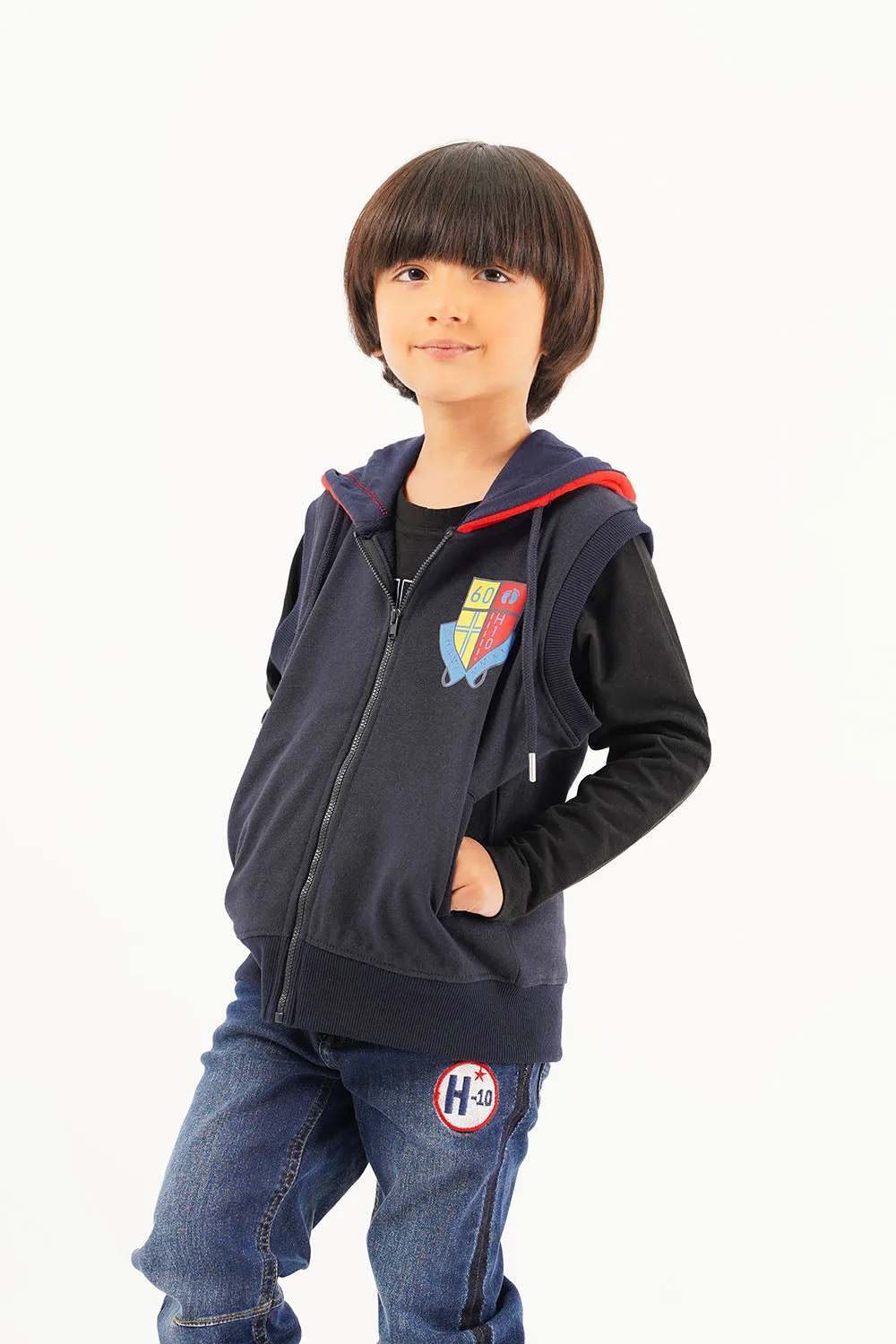 Boy's Front Zip Sleevless Hoodie