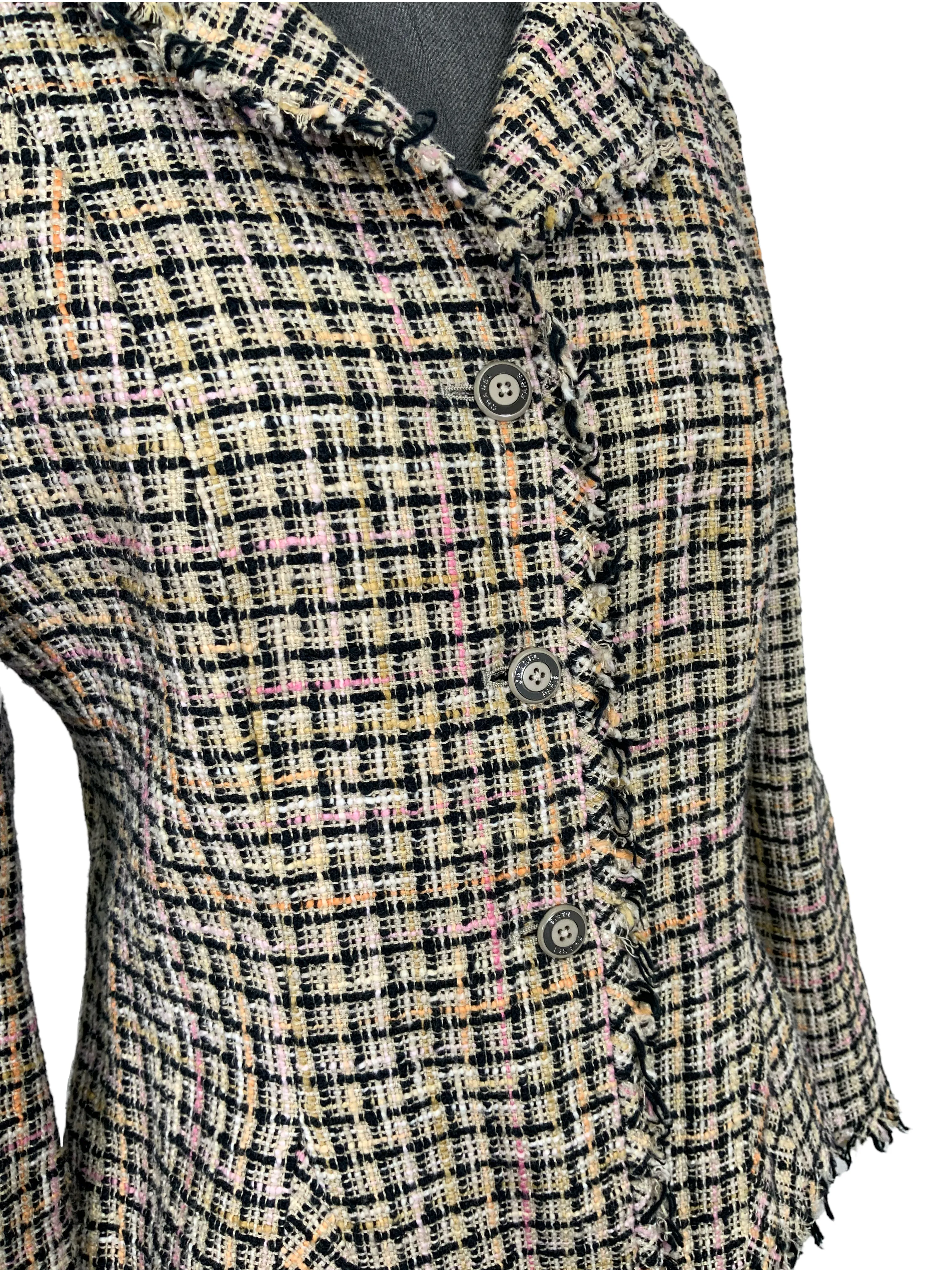 Chanel 03P Frayed Trim Tweed Jacket Size L