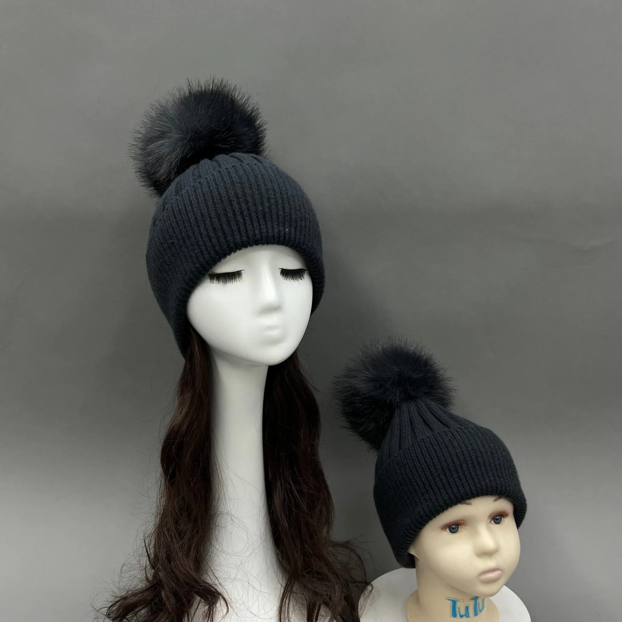 Charcoal Faux Fur Bobble Hat