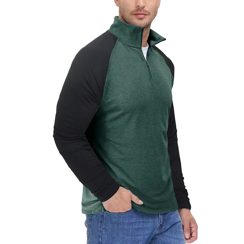 CONTRAST COLOR STAND COLLAR ZIPPER SWEATSHIRT