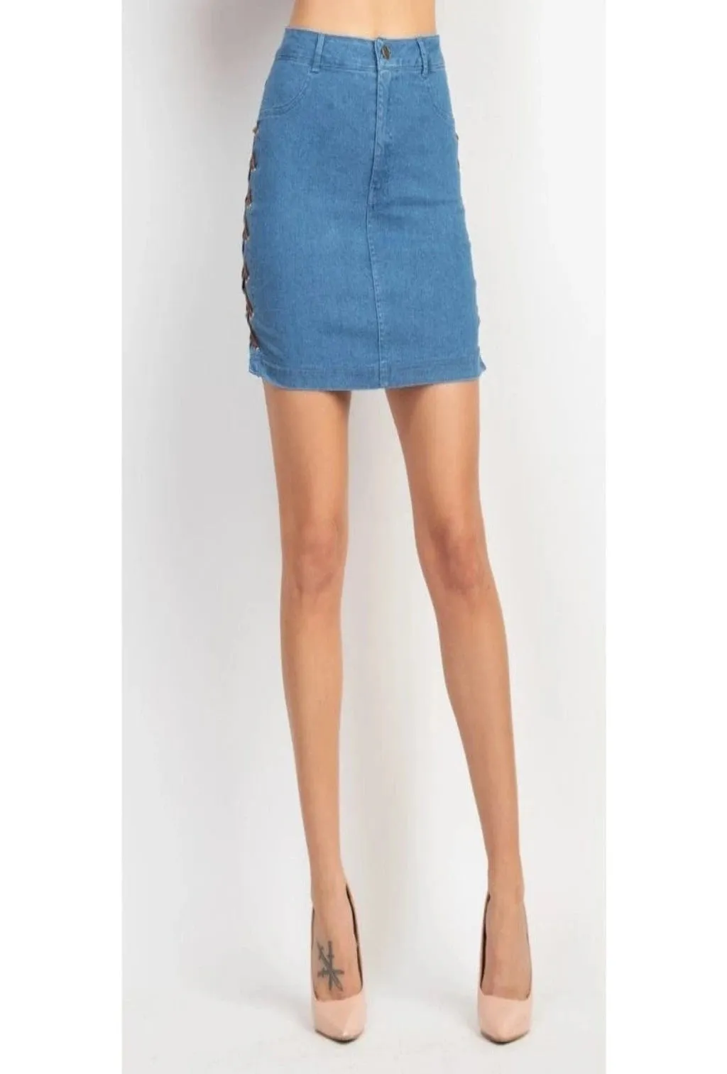 Corset & Split Denim Mini Skirt Set