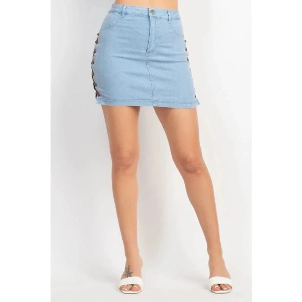 Corset & Split Denim Mini Skirt Set