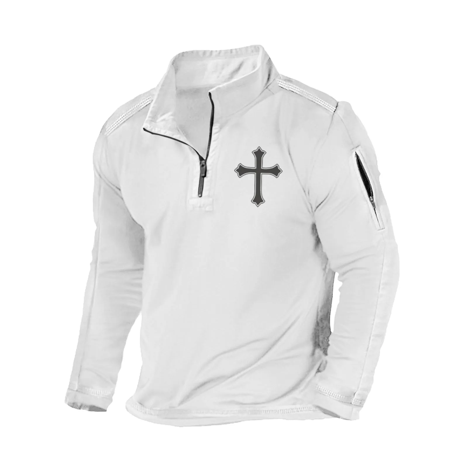 CROSS  ZIPPER GRAPHIC POCKET SWEATSHIRT