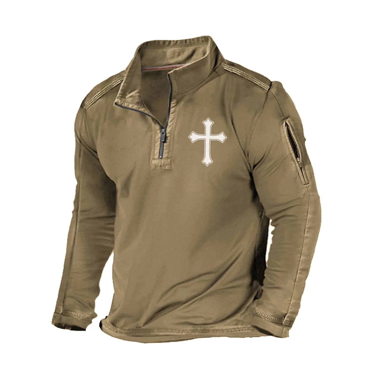 CROSS  ZIPPER GRAPHIC POCKET SWEATSHIRT