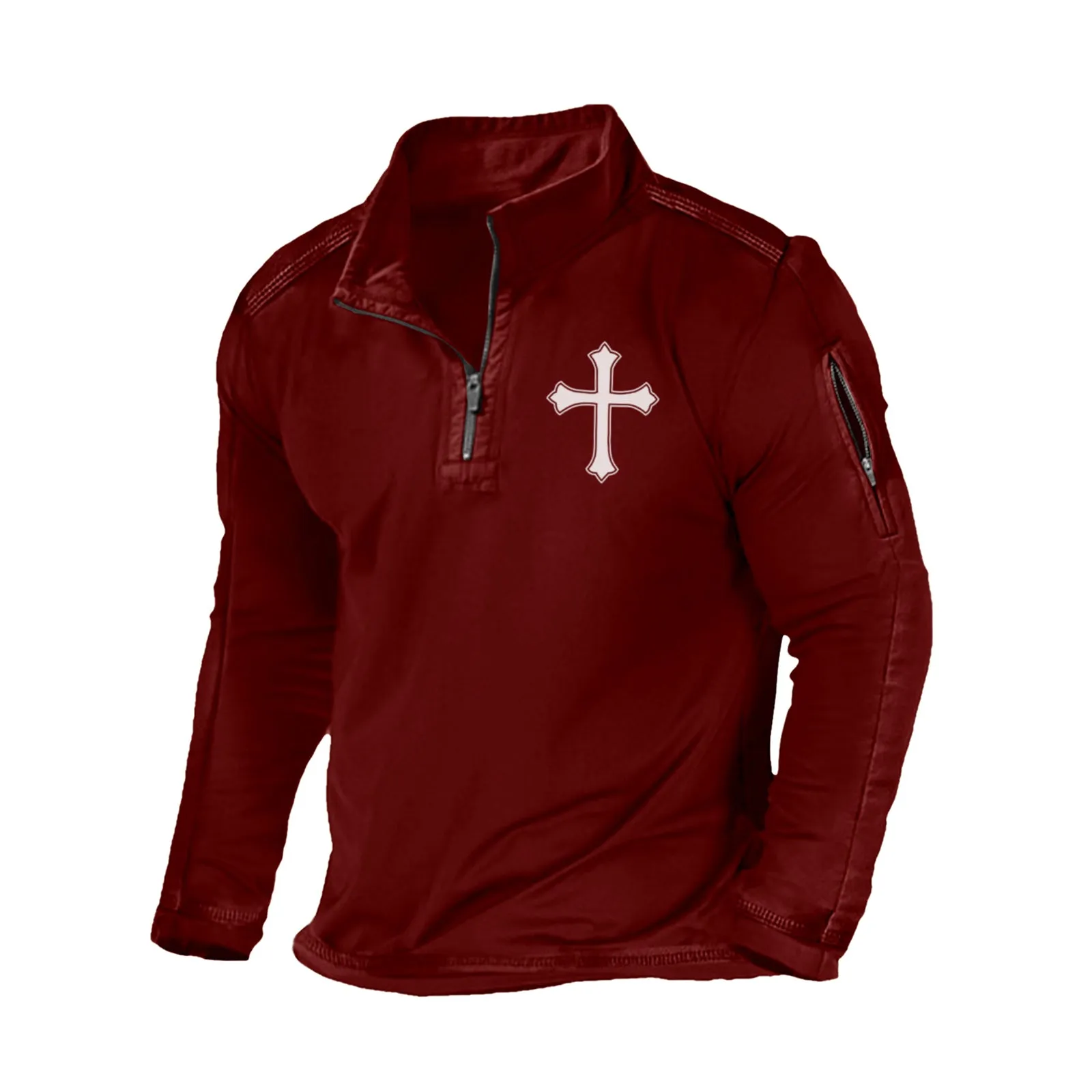 CROSS  ZIPPER GRAPHIC POCKET SWEATSHIRT