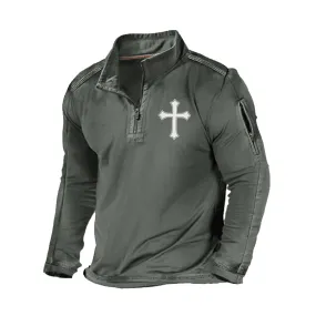 CROSS  ZIPPER GRAPHIC POCKET SWEATSHIRT