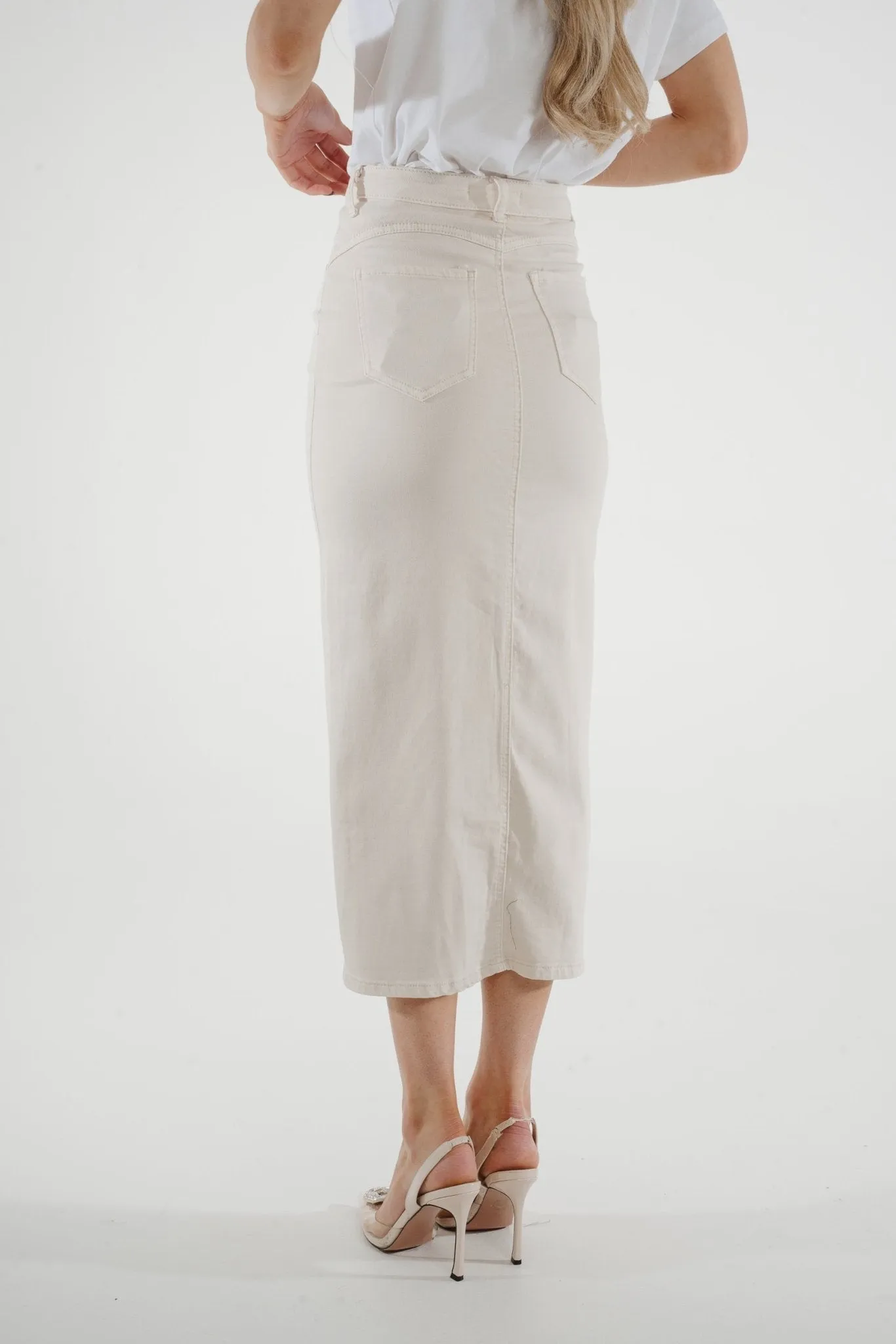 Danni Denim Midi Skirt In Cream