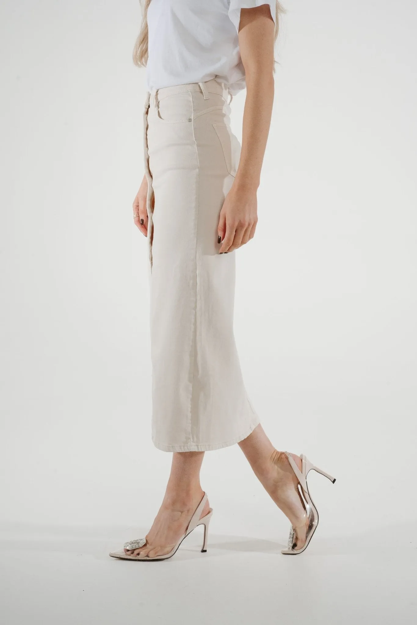 Danni Denim Midi Skirt In Cream