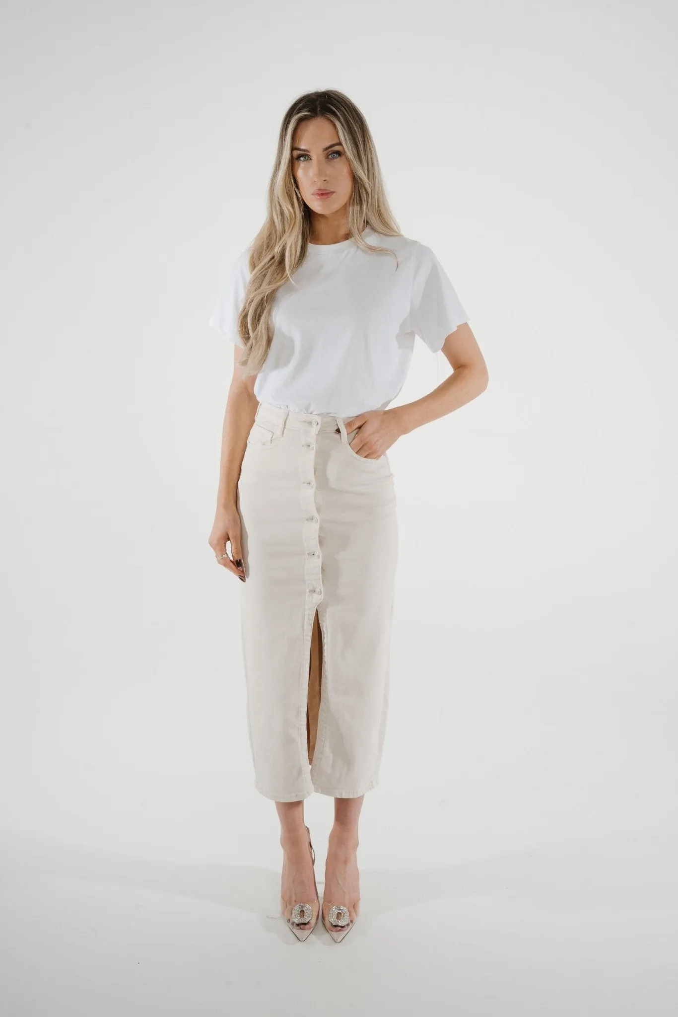 Danni Denim Midi Skirt In Cream