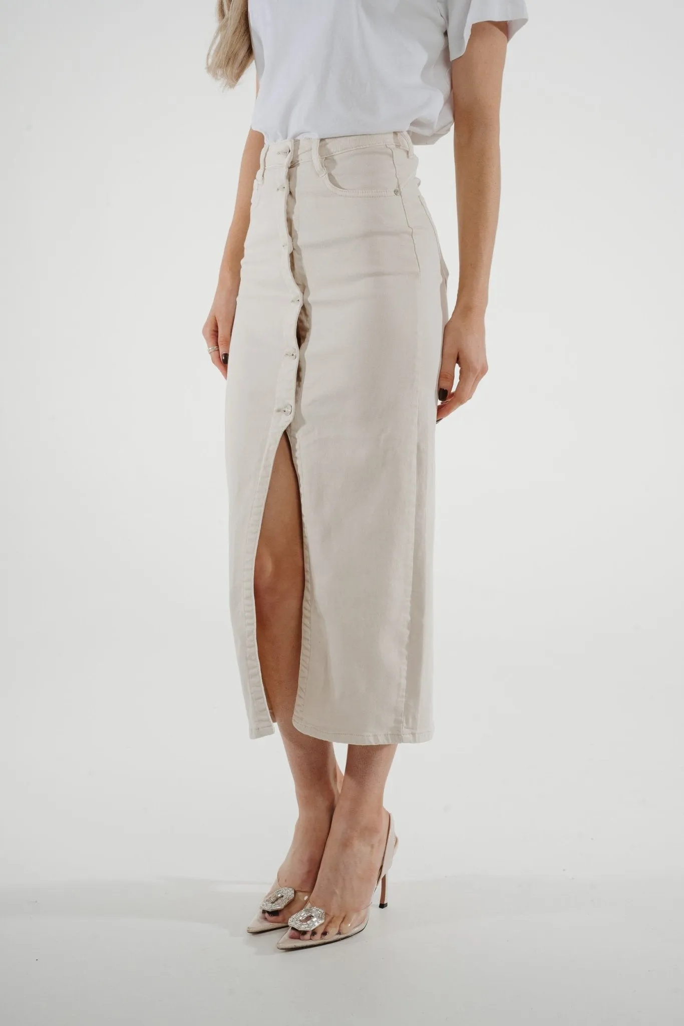 Danni Denim Midi Skirt In Cream