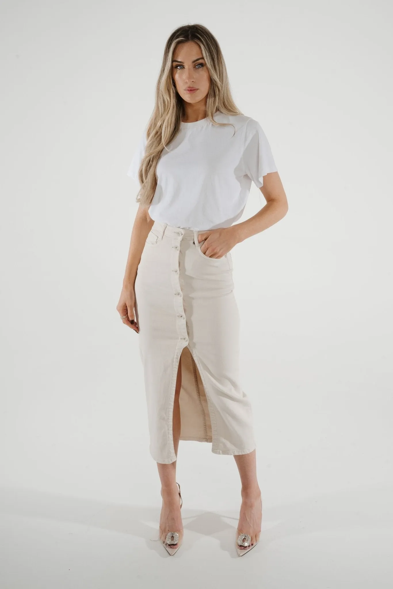 Danni Denim Midi Skirt In Cream