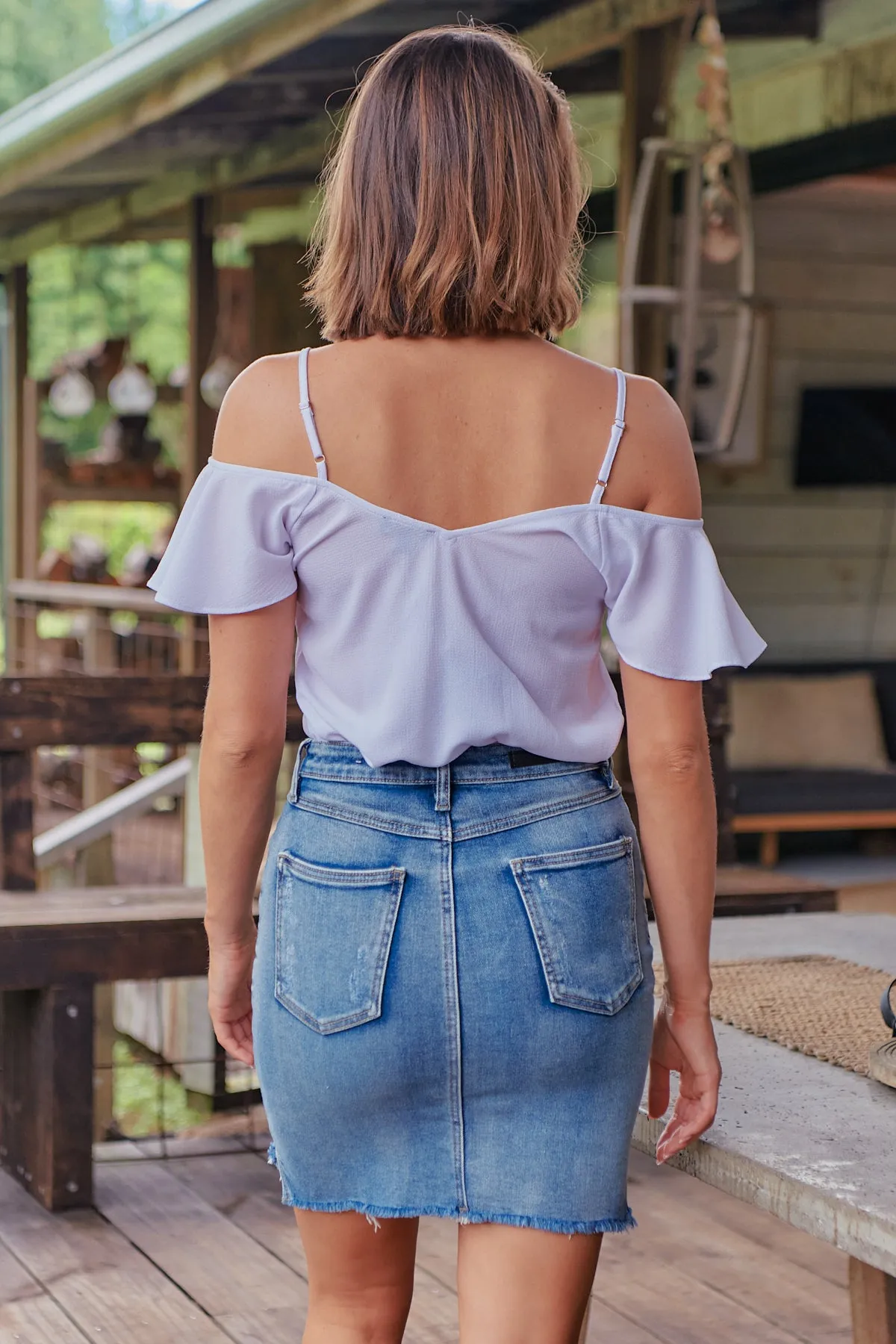 Dark Denim Acid Wash Torn Hem Denim Skirt