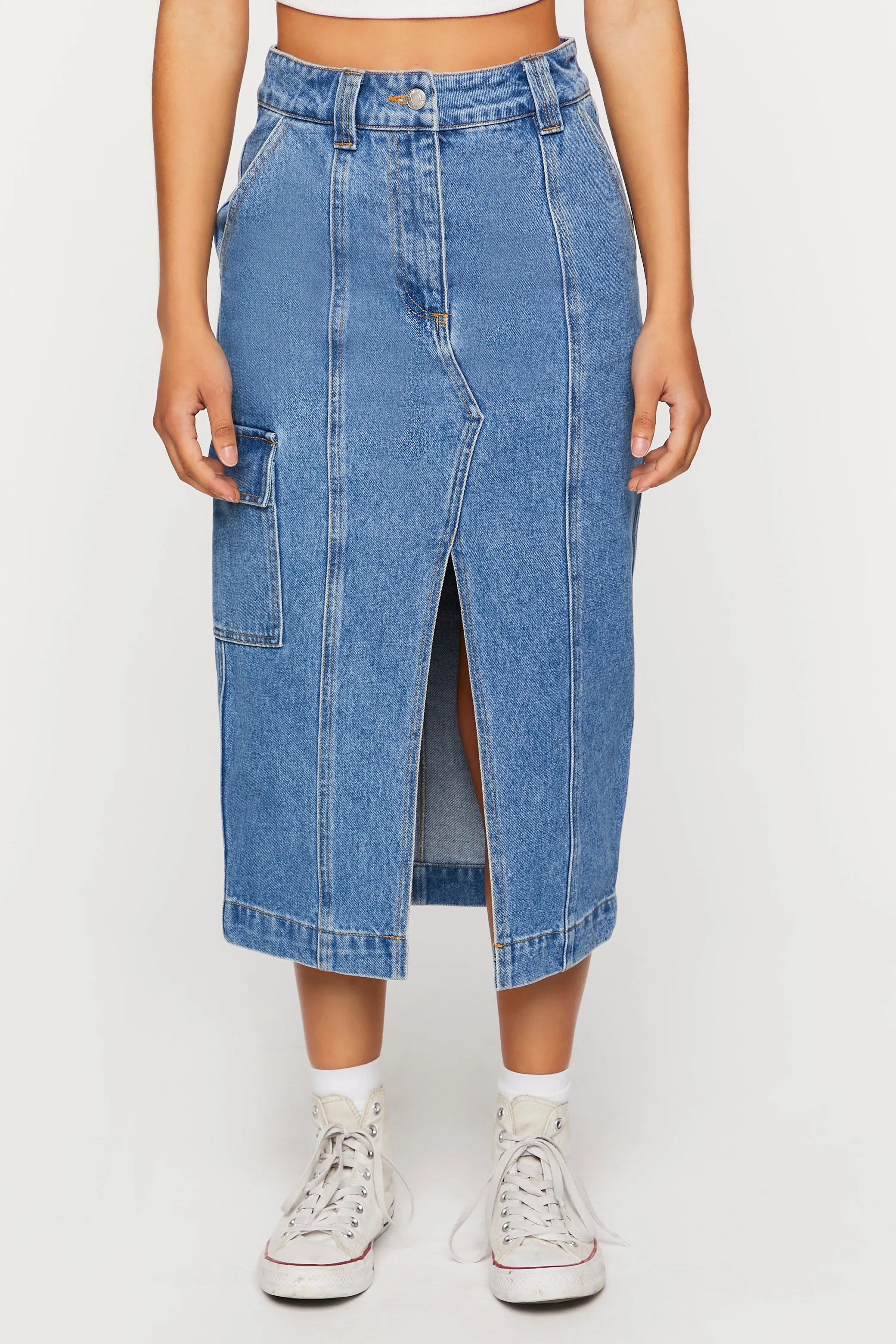 Denim Split-Hem Maxi Skirt