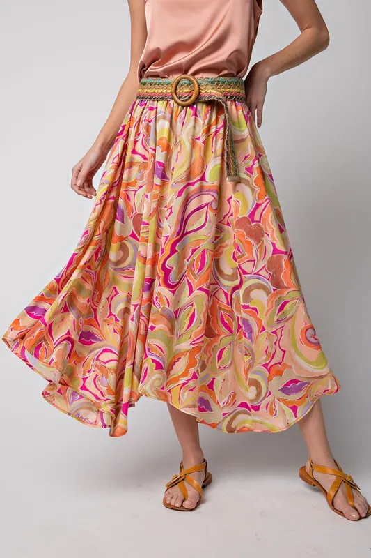 Easel Marble Printed Dull Satin Skirt