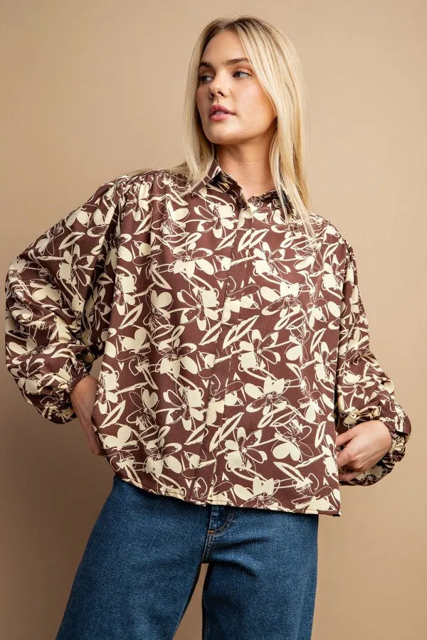 Floral Print Button Down Blouse