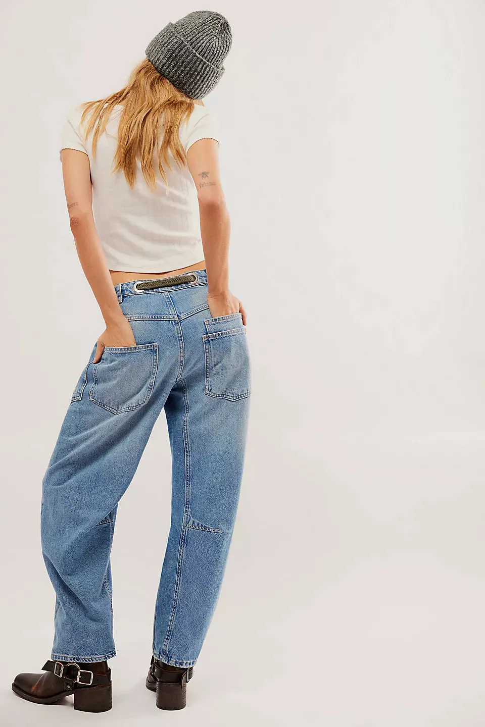 Free People Moxie Low Slung Pull On Barrel Jeans