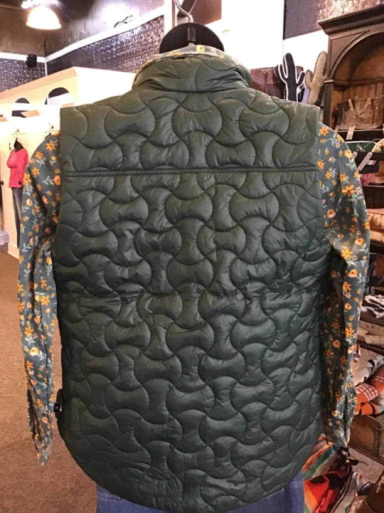 Green Quilted Toggle Button Vest - SML