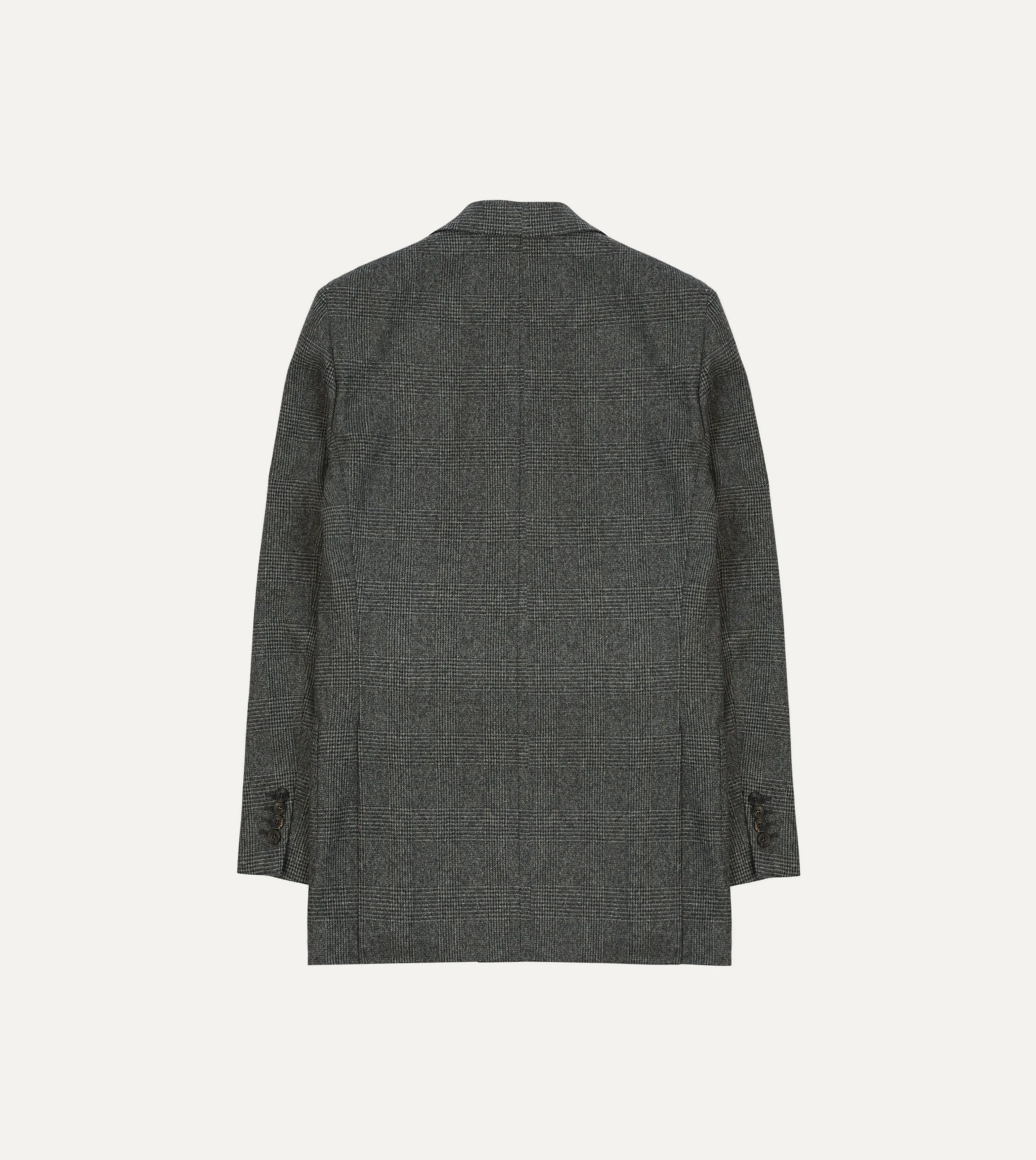 Grey Prince of Wales Check Wool Flannel Tailored Jacket