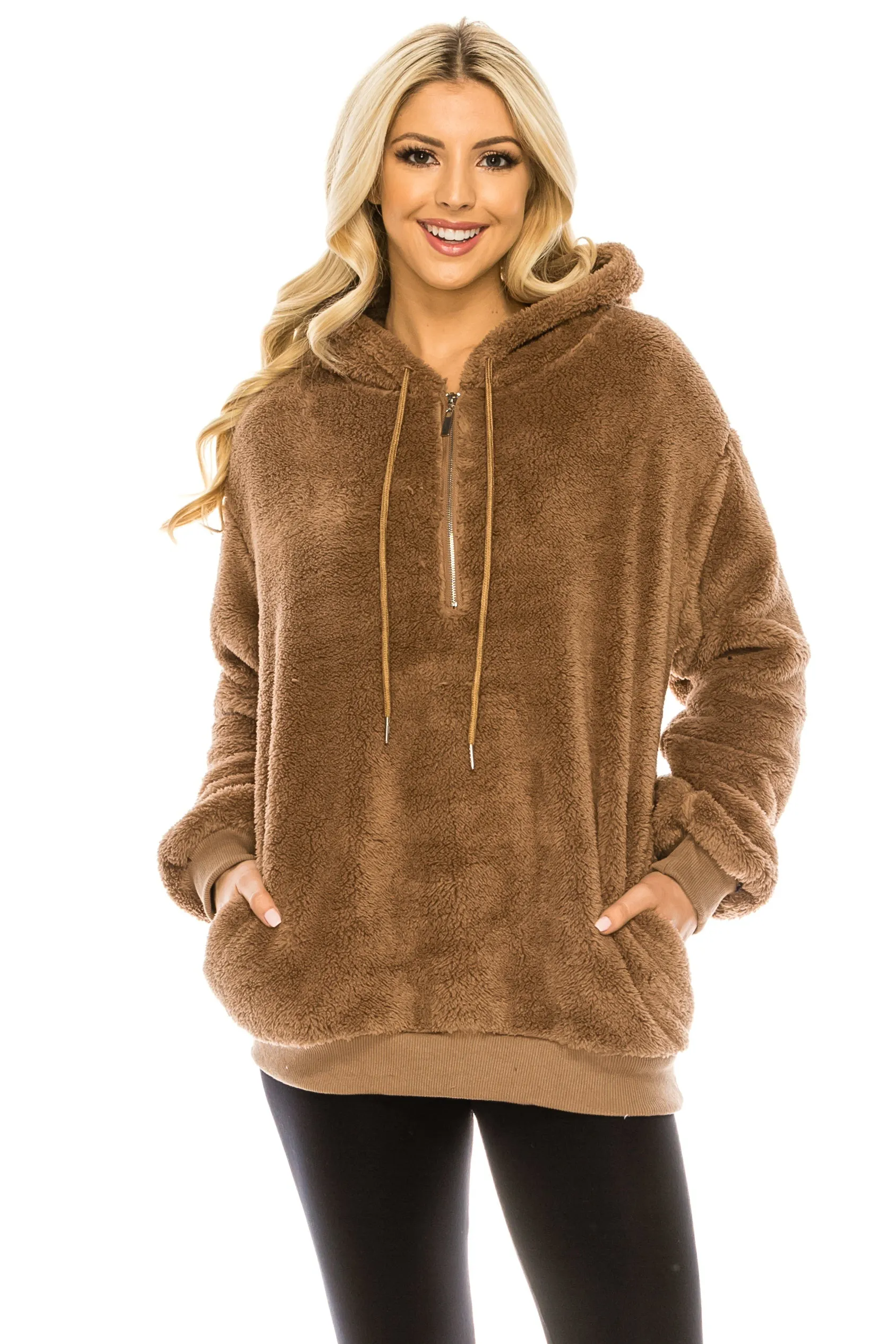 Haute Edition Women's Colorblock and Solid 1/4 Zip Sherpa Hoodie