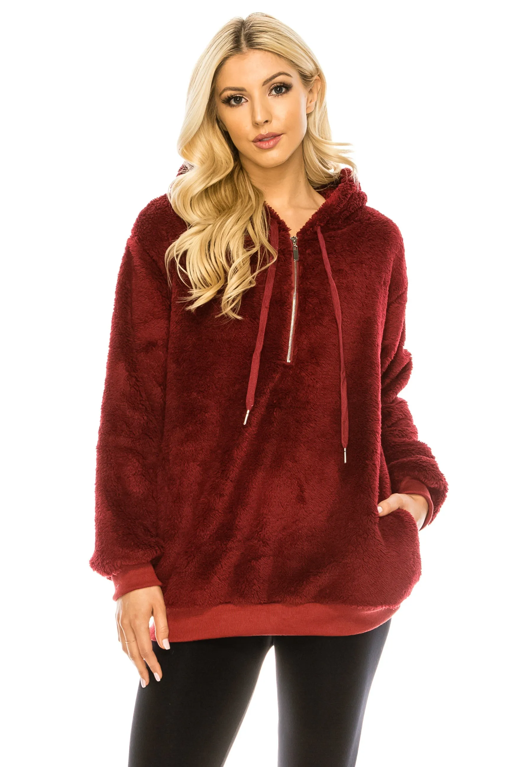 Haute Edition Women's Colorblock and Solid 1/4 Zip Sherpa Hoodie