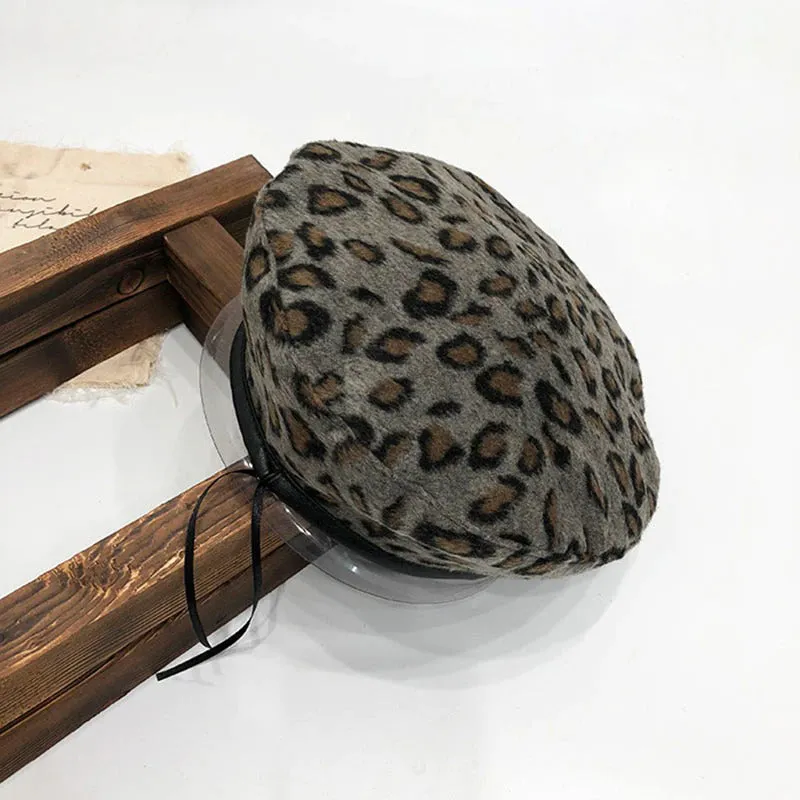 High-Fashion Vintage Leopard Winter Beret Hats for Women