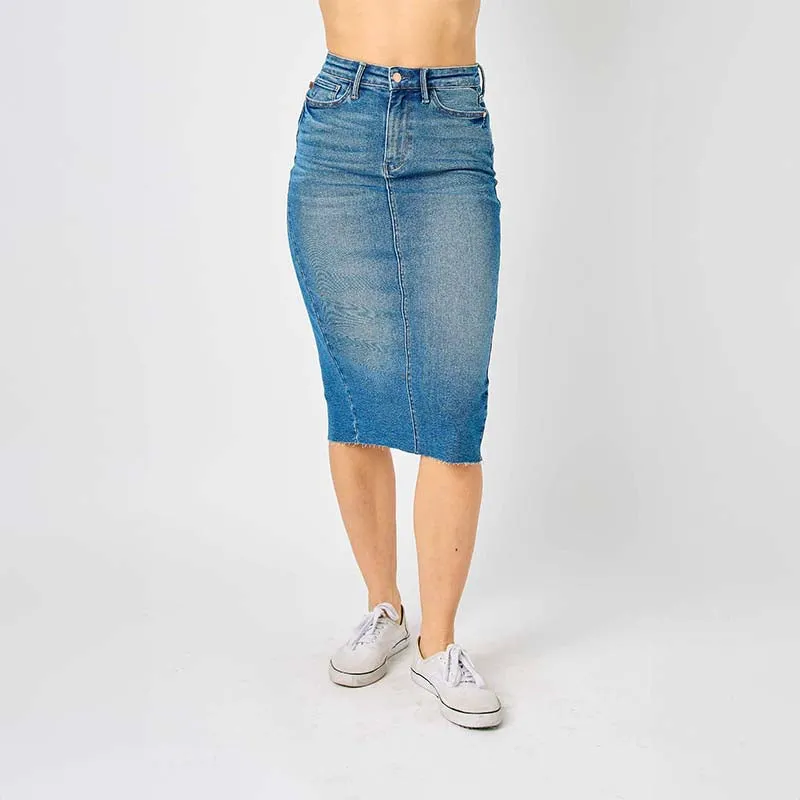 High Waist Mid Length Denim Skirt