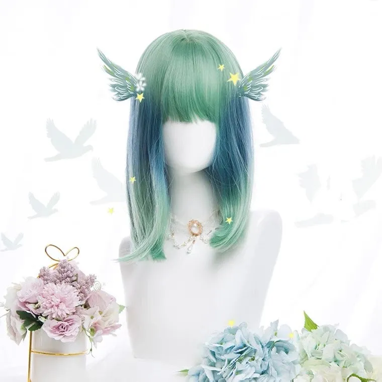 INS HARAJUKU GREEN BLUE SHORT STRAIGHT WIG BY90017