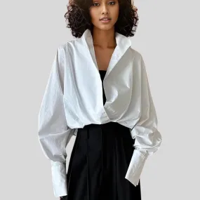 Jazz Up Cropped White Shirt-Blouse