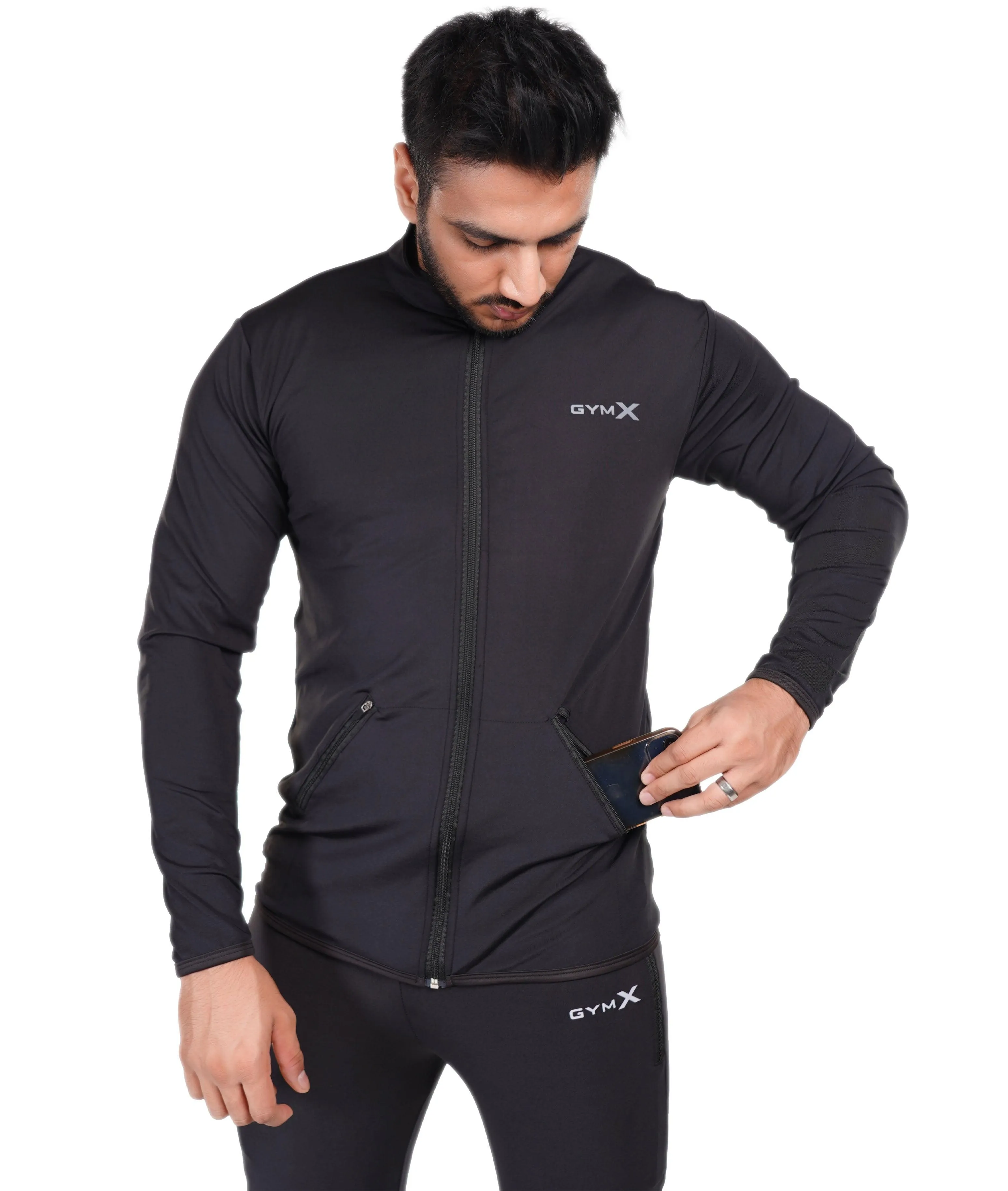 Jet Black GymX Windbreaker Summer Jacket (Dedicated Phone Pocket) - Sale