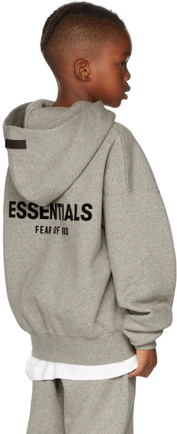 KIDS FEAR OF GOD ESSENTIALS HOODIE DARK HEATHER OATMEAL SS22 (kids)