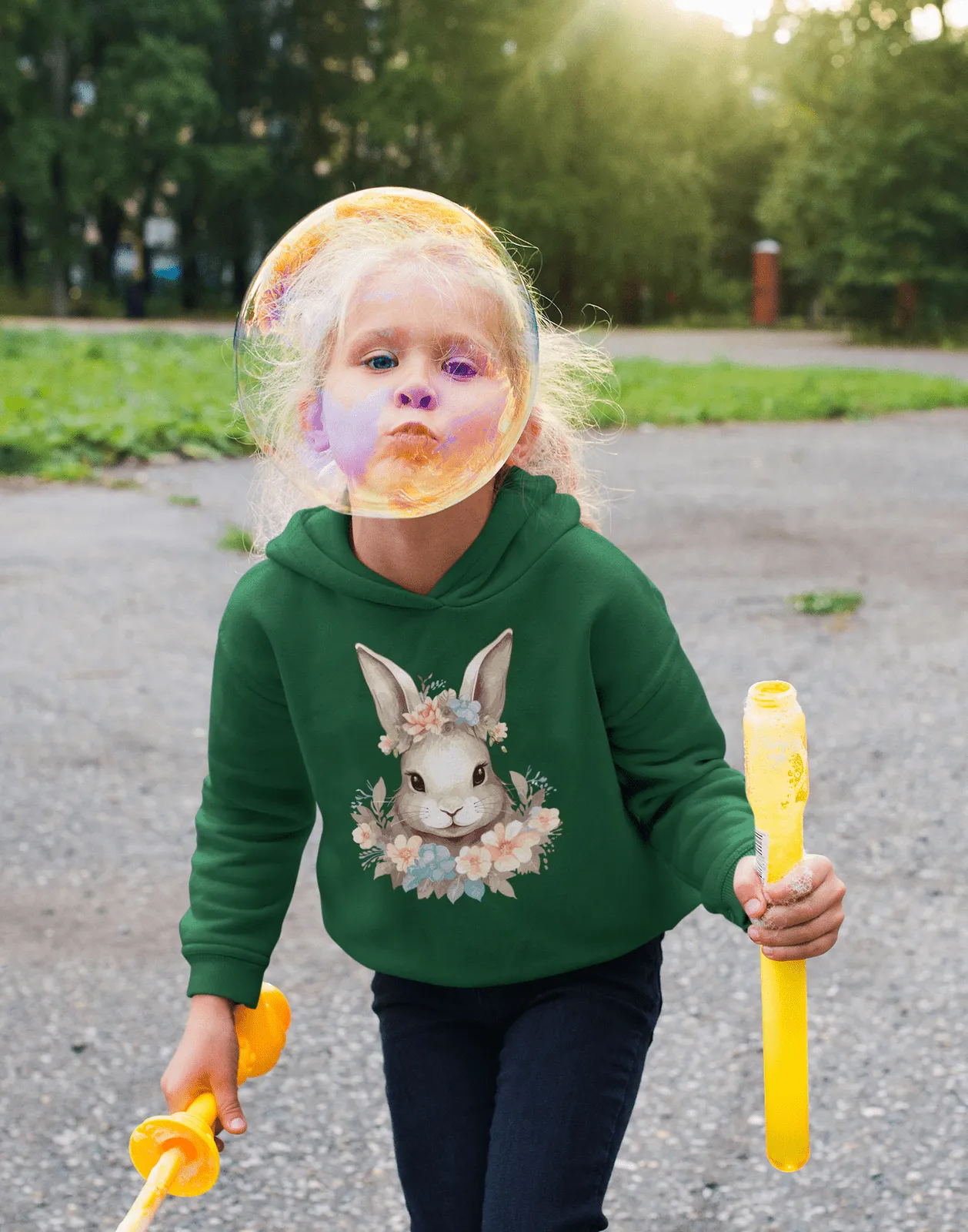 Kinder Hoodie mit Blumen Hase Motiv "Boho Bunny"