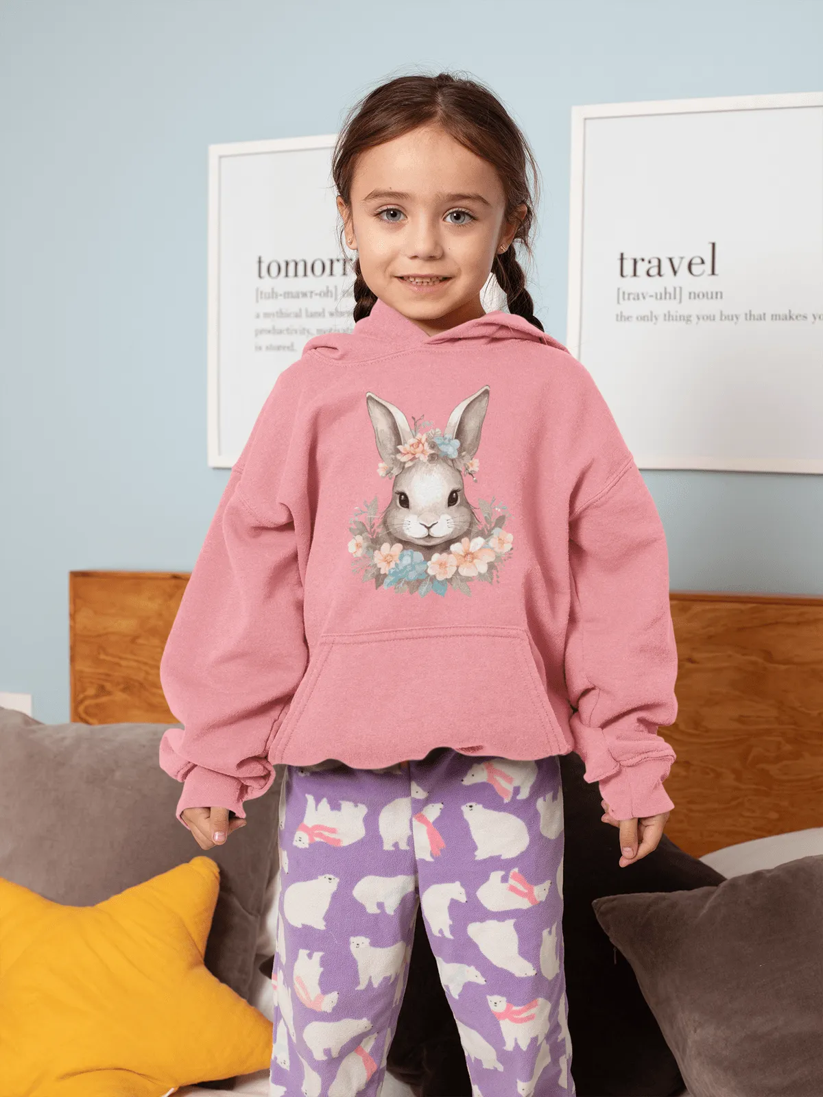 Kinder Hoodie mit Blumen Hase Motiv "Boho Bunny"