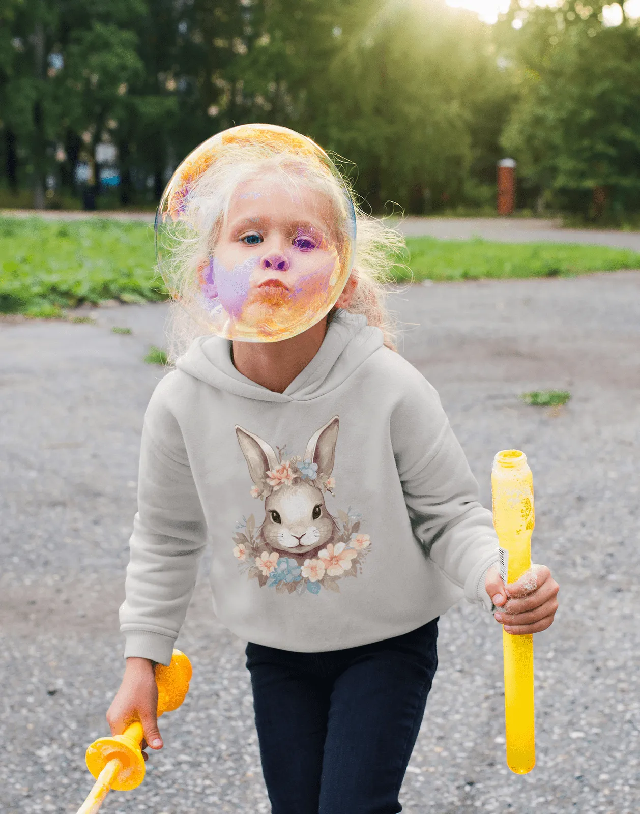 Kinder Hoodie mit Blumen Hase Motiv "Boho Bunny"